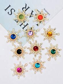 1 Pair Bohemian Style Baroque Sunflower Faux Jade Plated Gold Dangle Earrings, Elegant & Fashionable Earring Hooks - Sun - View 15