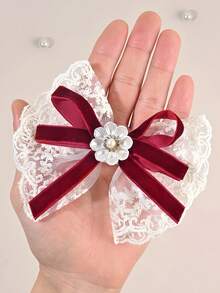 2pcs White Lace Hair Clips, Faux Pearl Hair Pins, Suitable For Girls, Wedding, Theme Party Gifts - Multicolor - View 4