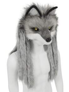 Máscara de cabeza de lobo o zorro de piel sintética, accesorio de disfraz de peluche para cosplay y fiestas - Multicolor - Ver 5