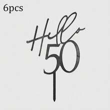 1个/3个/6个黑色亚克力“Hello”字样生日蛋糕装饰插牌，可选年龄18/12/30/40/50/60，适用于生日派对蛋糕装饰 - 彩色 - 查看 9
