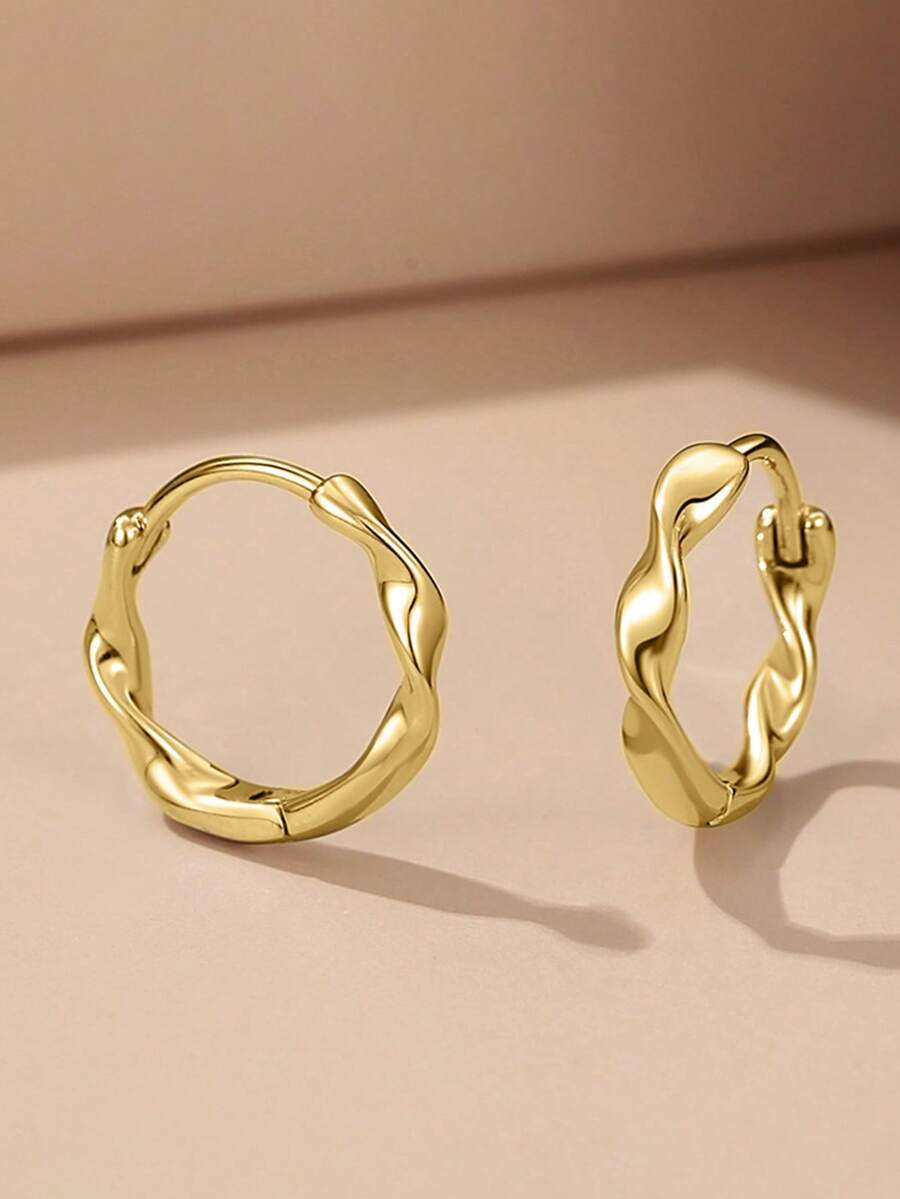 1 Pair Girls Charm Hoop Earrings, Suitable For Daily Decoration, Party Jewelry, Birthday Gift - Yellow Gold - View 1
