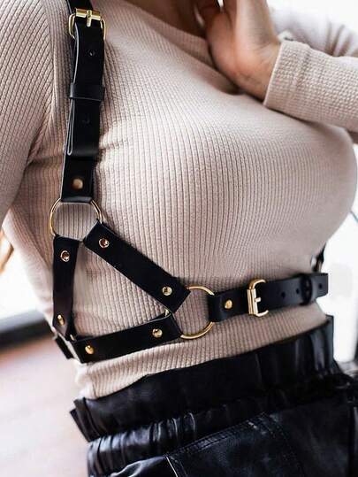 1pc Women's Renaissance Halloween Accessory Inverted Triangle Gothic Leather Suspender, Suitable For Carnival Party Outfit