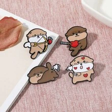 可爱小狗动物胸针，萌萌的心形爱心金属翻领别针，男女皆宜，情侣配饰，可别在包包、衣服上 - 彩色 - 查看 6