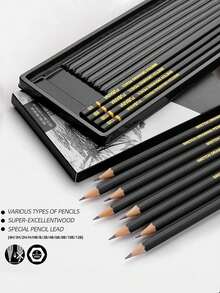 12pcs Professional Sketch Pencil Set, Graphite Pencils With Case, Suitable For Artists, Crafts And School Supplies - Sets - View 3