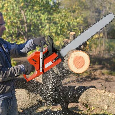 Rainaut Set Of Freestanding Orange 71CC 2-Cycle 3.9KW Gasoline Powered Chainsaw With Aluminum Handle And Mn Steel Guide Bar&Chain,Handheld Cordless Petrol Chain Saw  Air-Cooled For Garden Pruning, Forest Logging, Chopping Wood, Bamboo Harvesting, Timber Making, Ice Cutting, Tree Pruning, Clearing Land, Preparing Firewood Or Cleaning Up, Outdoor Wood Cutting, For Home, Garden, Ranch, And Farm Use,Orange