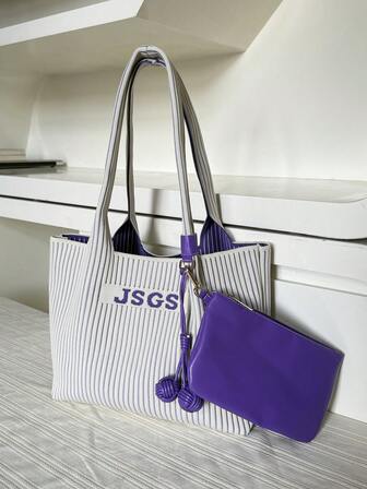 2026 Ny Mode Patchwork Stickad Toteväska, Pendlarväska Axelremsväska Med Liten Plånbok, Macaronfärgad, Lämplig För Yrkesverksamma Kvinnor Och Flickor