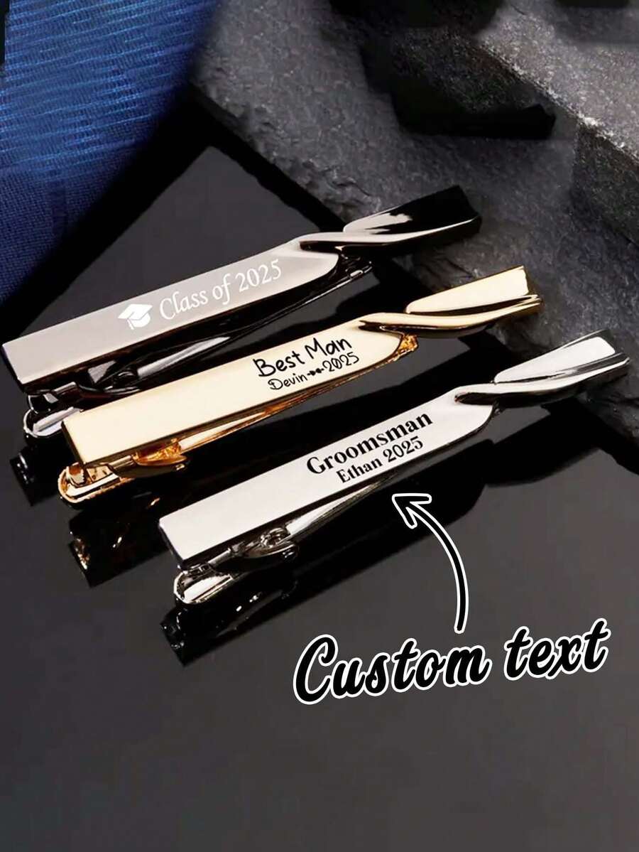 Personalized Engraved Men's Tie Clip - High Personalization Tie Clip: Stainless Steel Letter Combination Tie Clip, Groomsman Gift, Valentine's Day, Father's Day Or Gift To Friends And Family, Christmas, Halloween, Anniversary, Birthday Gift, New Year Gift, Wedding Party Gift - Section 6 - View 1