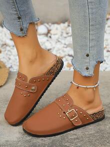 Plus Size 36-43 Fashion Casual Thick Sole Slippers, Orange Roman Style Lightweight Comfortable Versatile Summer Flat Sandals For Women - Premium Brown PU - View 2