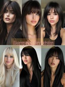 高级合成漫画刘海假发，女士额夹式刘海，耐热自然黑，适合日常佩戴 - 彩色 - 查看 7