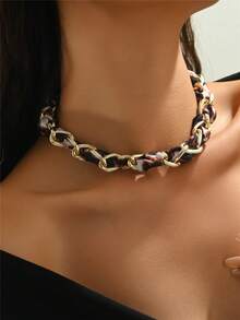 1pc Leopard Print Necklace With Heart, Butterfly & Star Pendant, Winter Necklace, Daily Accessory, Date Night Necklace, Party Necklace, Gift For Women, Valentine's Day, Mother's Day - Multicolor - View 2