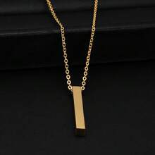 Minimalist Engraved Pendant Necklace, Stainless Steel Rectangular Customized Laser Engraved Logo Necklace, Versatile Pendant Chain For Daily, Party, Gift For Kids, Birthday, Anniversary, Personalized Jewelry, Special Occasion, Eternal Accessory, Luxury Accessory, Fashion Accessory, Gift - Multicolor 11 - View 3
