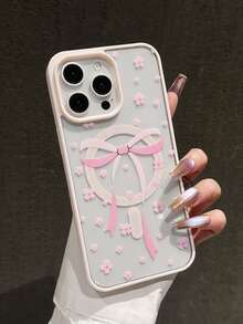 1个蝴蝶结花卉图案亚克力透明手机壳，兼容苹果17/16 Pro、新款17/16磁吸手机壳、三星Galaxy S23/24、S15 Pro/14 Pro，防震硅胶硬壳 - 彩色 - 查看 3