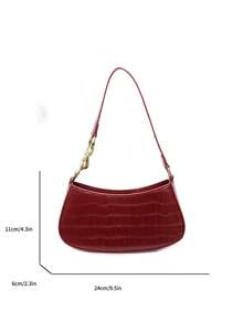 新款时尚纯色PU女士手提包，多功能优雅腋下包/单肩包，适合大学、通勤、购物、散步、日常使用 - 酒紅色 - 查看 3