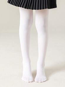 1pair Solid Color High-Density Dance Socks Tights - White - View 5