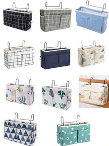 Multifunctional Fabric Wall-Mounted Storage Organizer Bag, Multi-Pocket Bedside Hanging Basket, Suitable For Dorms And Various Room Types, Student Bedside Bed Sheet Storage Bag - Multicolor - View 10