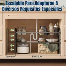 Organizador Bajo Fregadero, Organizador De Cocina Expandible De 2 Niveles, Con 5 Paneles Metálicos Extraíbles Y 5 Cestas Metálicas, Anchura 53-88 Cm Ajustable, Para Cocina, Baño, Alacena - Negro - Ver 2