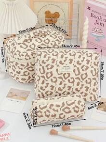 1pc Quilted Leopard Print Design Cosmetic Bag, Vintage Leopard Print Design Cosmetic Bag Makeup Bag Make Up Bag Makeup Pouch Toiletry Bag Wash Bag Travel Essential Cruise Essential Vacation Essentials For Men Women Travel Containers Holiday Essential Gifts For Women - Brown - View 8