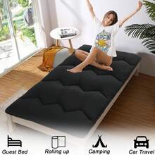 Colchón japonés para suelo, colchón grueso tipo futón, esterilla enrollable tipo tatami, tumbona de suelo cama individual, cama plegable para dormir en el suelo para camping, sofá, coche o dormitorio - Negro - Negro - Ver 6