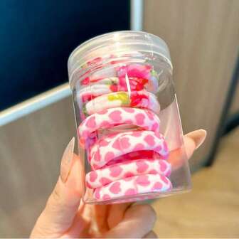 10ชิ้น/กล่อง ยางมัดผมสีลูกกวาด, ของขวัญวันวาเลนไทน์สำหรับเด็กผู้หญิง, ยางมัดผมแบบยืดหยุ่นพิมพ์ลายคุณภาพสูง, อ่อนโยนต่อเส้นผม