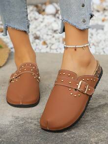 Plus Size 36-43 Fashion Casual Thick Sole Slippers, Orange Roman Style Lightweight Comfortable Versatile Summer Flat Sandals For Women - Premium Brown PU - View 3