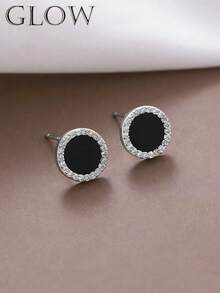 A Pair Of Fashionable Light Luxury Exquisite Versatile Geometric Round Stud Earrings For Young Girls' Daily & Holiday Wear
