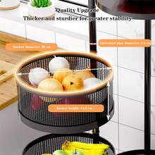 Hodeffior Kitchen Storage Cart With Wheels, 3-Tier Kitchen Shelf With Rotating Fruit Basket, Carbon Steel Multi-Layer Vegetable Rack, Rolling Storage Cart For Kitchen, Office, Bathroom - 黑三級 - 查看 4