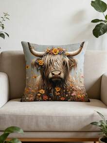 1pc Daily Sofa Decorative Pillow Cover, Cow Print Cushion Cover, 17.7*17.7 Inches (45*45cm), Without Pillow Insert, Suitable For Living Room Sofa Decor, Bedroom Headboard, Digital Single-Sided Print, Soft Plush-Like Material - Multicolor - View 5