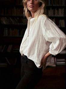 Women's Spring Bohemian 100% Cotton Retro Bohemian Leisure Vacation Style Embroidered White Long Sleeve Shirt, Suitable For Vacation, Commuting Office, Ramadan - White - View 10