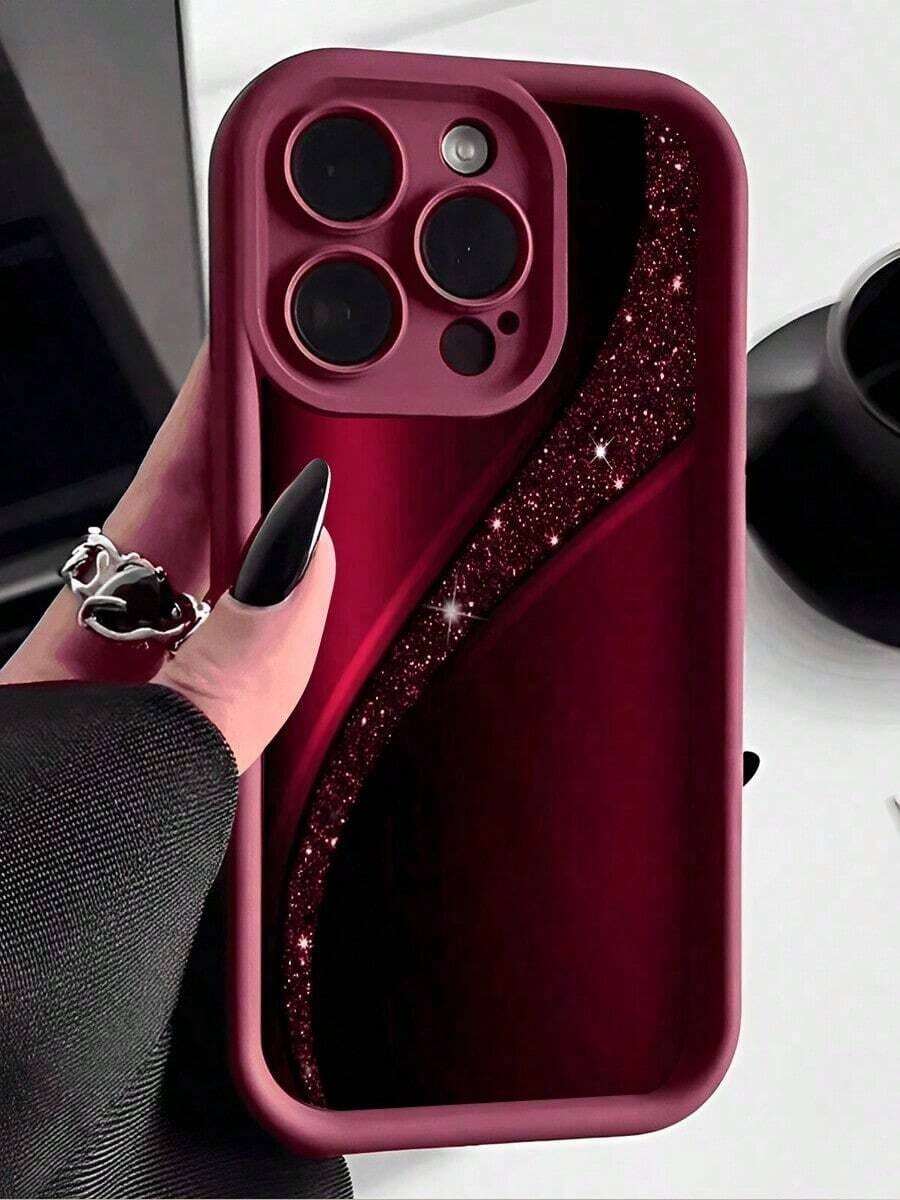 Funda de Teléfono Curva Roja Brillante. Adecuado para iPhone 16, 15, 14, 13, 12, 11, diseño elegante y simple, perfecto para regalar. Lindo - Burdeos - Ver 1