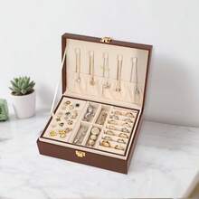 Jewelry Box Organizer For Women Girls 2 Layer Large Men Jewelry Storage Case PU Leather Display Jewellery Holder With Removable Tray For Necklace Earrings Rings Bracelets Caramel Brown - CaramelBrown - View 4