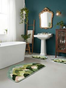 1 buc covor absorbant antiderapant din lână pentru baie, covor de podea pentru baie acasă, covor absorbant, covor pentru baie, covor de intrare, covor de toaletă din lână, model floral drăguț - Multicolor - Vizualizare 3