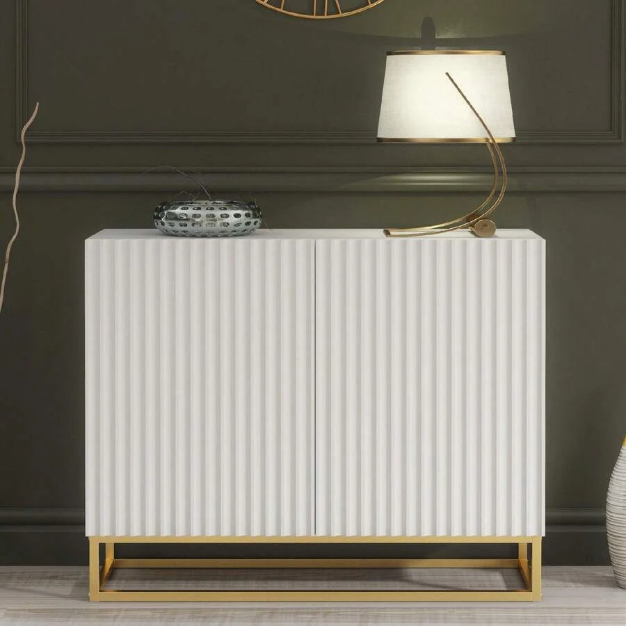 Creative Furniture Ripple Sideboard 100cm - Modern Fluted Design With Push To Open Doors - White - View 1