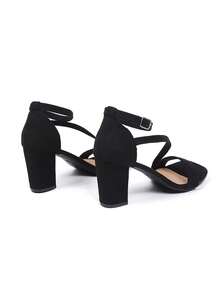 Nuevos sandalias de tacón alto con tira gruesa al tobillo de estilo hada para mujeres, primavera/verano - Negro - Ver 6