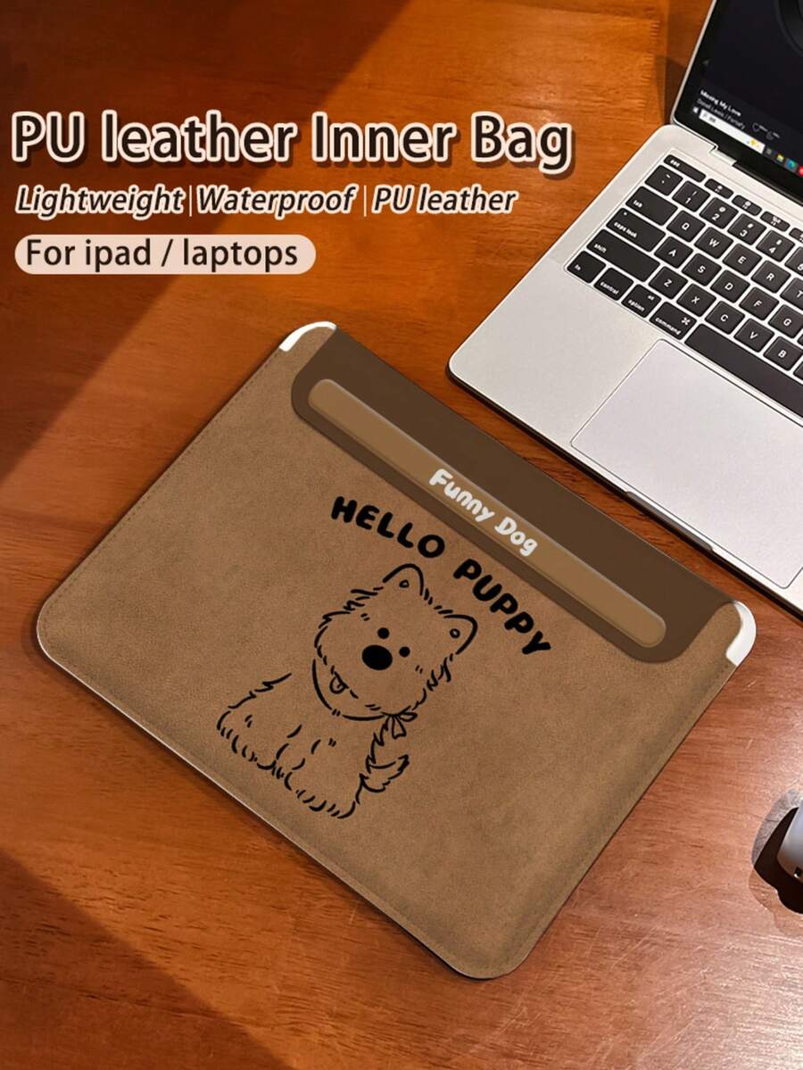 1 件装，PU 皮革磁扣笔记本电脑/平板电脑保护套，棕色小狗图案，适用于 MacBook Pro 15、Air 13、Galaxy TAB S10 Ultra、Metabook 14 英寸，防水防污，方便旅行携带，可作 iPad 收纳包，也可作鼠标垫使用，办公/商务/学习必备电脑包