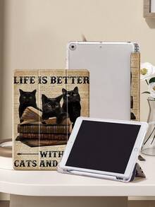 1pc Newspapers, Books, Black Cats Tablet Case & Kindle E-Book Case Compatible With IPad 10th Generation, IPad 11/Air 4th/Air 7th/9.7 Inches, Compatible With Samsung Galaxy Tab A9 Plus, Kindle (11th Generation-2024 Release)(6 Inch), Kindle Paperwhite 12th Gen 2024, Great Holiday Gift, Stylish And Simple Pattern. - Multicolor - View 4