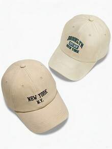 2pcs Unisex Embroidered Couple Hats, Women's Hats, Unisex Trucker Hats, Beach Hats, Men's Fishing Hats, Funny Golf Hats, Country Birthday Hats, Retro Party Hats, Suitable For Spring, Summer, Autumn, Winter And As Holiday Gifts - Beige + Beige - View 15