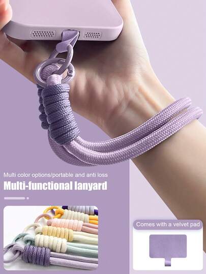 腕带双扣挂绳，新年款手机链手机壳通用坚固防震防丢包挂件DIY手机挂绳，便携多功能，柔韧编织腕带，多巴胺旅行小背包零钱包手柄带撞色坚固编织带（手机挂绳+绒垫），兼容安卓及大多数智能手机，送给母亲、家人、朋友、孩子、生日、节日的礼物