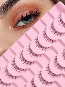 LIMEIKAI 10 paia di ciglia finte naturali - look da fata anime effetto soffice, ciglia leggere per trucco quotidiano con fascia trasparente - Ciglia naturali - Visualizzare 4
