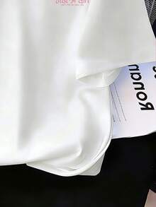 少女休闲蝴蝶结字母图案短袖圆领T恤，夏季 - 白色 - 查看 5