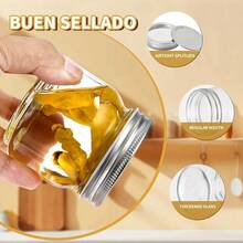 Botes Herméticos para Cocina 8 Pack para Tarros de Cristal de 8.oz Para Uso Tarros Mason y Frascos de Vidrio con Tapa y Yogur y Postre Ensaladas y Especias DIY Velas Mermelada 6 PCS Grande - 6 piezas - Ver 3