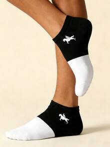 1/5/10 Pairs Women/Men Horse Pattern Color Block Ankle Socks - Fashion Minimalist Casual Comfortable Soft - Suitable For Daily Wear, Sports, Business, Home, College Style