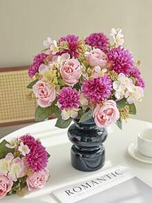 1 pieza/3 piezas Ramo de flores de rosa artificial Flores de peonía de tacto real para decoración del hogar, boda, fiesta, centro de mesa, Día de la Madre - Rosa Fucsia - Ver 6