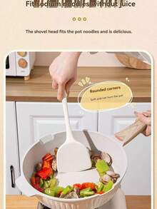 Silicone Cooking Spatula, Heat Resistant, Easy To Clean Soup Ladle, Strainer Spoon, Pot Shovel, Kitchen Utensils For Non-Stick Pans - White - View 5