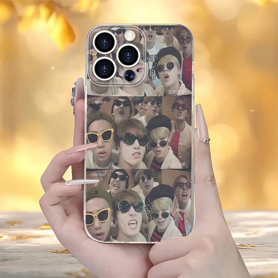 Miembros de con gafas de sol y múltiples vistas de cámara. Esta elegante funda es compatible con los modelos 16, 15, 14 Pro Max, 13, 12, 11, XR y XS Plus. Fabricada en silicona TPU, ofrece protección contra golpes y caídas, además de una sensación superior. Es un regalo ideal para familiares, amigos y seres queridos, y una opción perfecta para Navidad. - transparente - Ver 1