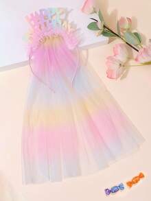 1 tiara brilhante com lantejoulas "Feliz Aniversário", scrunchie de tule com glitter arco-íris para meninas, tiara de flores de chiffon arco-íris, acessório de cabelo delicado, ideal para festas de aniversário e para adolescentes. - Multicolorido - Ver 3