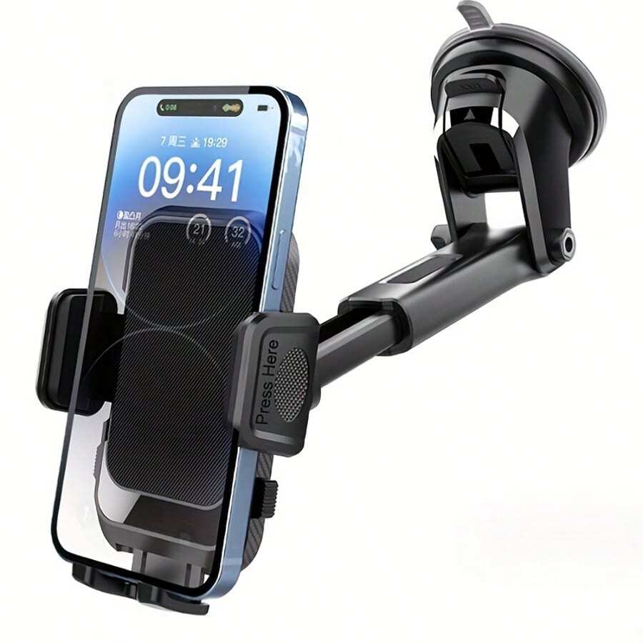 1pc Adjustable Suction Cup Car Phone Holder Multi-Function Extendable Navigation Bracket Suitable For Cars Desktops Fits Smartphones Up To 18.41cm Max Spring Gift - Black B - View 1