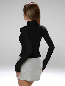 Thiết kế cúp ngực có thể chuyển đổi, cổ tay áo có lỗ xỏ ngón cái, thắt eo, #Trang phục thể thao tối giản #Từ phòng tập đến đường phố #Thời trang công nghệ, Áo khoác thể thao cổ có thể chuyển đổi, Áo tập yoga có lỗ xỏ ngón cái, Áo ngực thể thao có cúp điều chỉnh, Áo khoác thể thao thắt eo, Áo tập thể dục cổ cao, Áo khoác yoga cổ cao có khóa kéo thiết yếu - màu đen - Xem 3