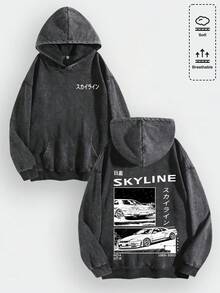 EWH JDM Nissan Skyline GT-R Hoodie (1989-2002) - Vintage Japanese Car Graphic Sweatshirt, Oversized Unisex, Soft & Breathable 010-AB - Black - View 11
