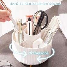 Timotech Portalápices de Escritorio Giratorio 360° con 5 Ranuras Soporte para Bolígrafos Organizador de escritorio Multifuncional para Suministros de Oficina accesorios para escritorio - Blanco - Ver 3