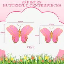 20 Pieces Butterfly Centerpieces for Tables Butterfly Party Decorations 3D Golden Butterfly Table Toppers Centerpiece for Girl Party Birthday Baby Shower (Mix Color,10 x 7 in) - Rosa - Ver 2